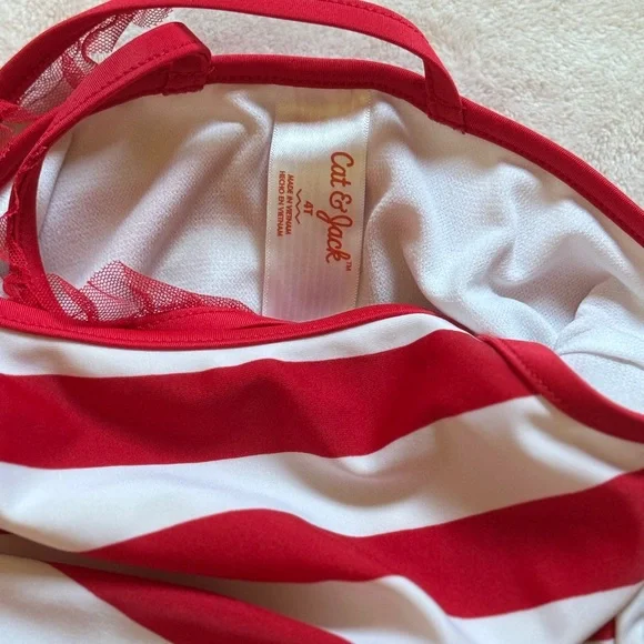 4at Cat & Jack Red Blue and White One Piece Swimsuit Tutu Tulle 4th of July - Picture 3 of 3